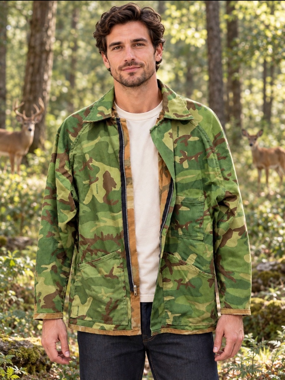 Men's Camouflage Field Jacket - Green Camo size large